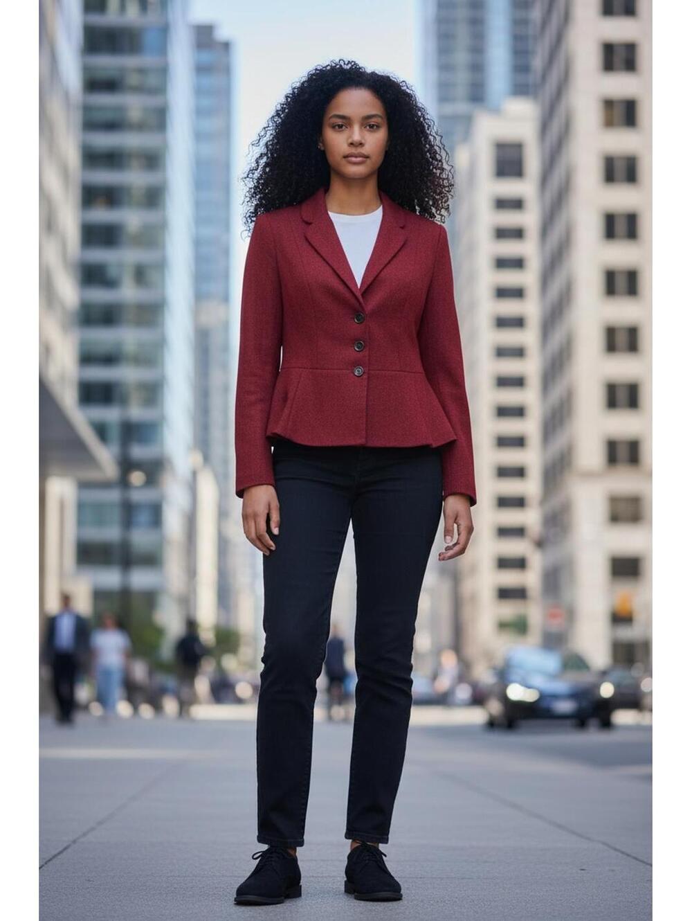 The Limited Burgundy Wool Blend Three Button Peplum Blazer, Size Large